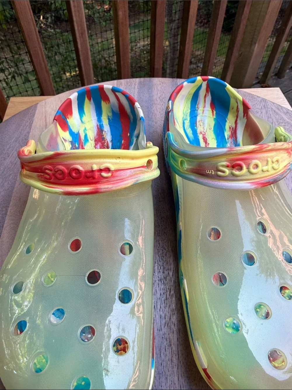 CROCS Iridescent Yellow Clogs with Multicolor Trim - Picture 11 of 14